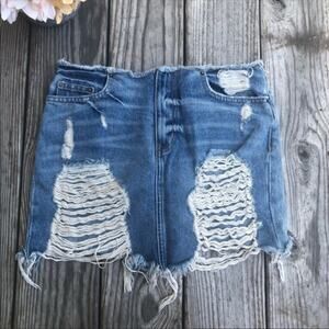 CARMAR LF Distressed Ripped Double Raw Hem Mini Denim Skirt Size 4/27
